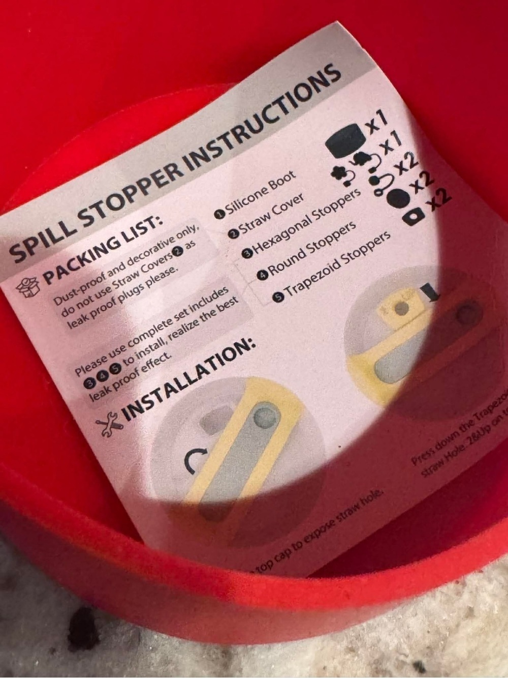 Tumbler boot & straw stoppers Red Spill Stopper Silicone Cup boot set
